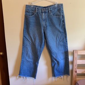 Wide Leg Jeans with Distressed Bottom